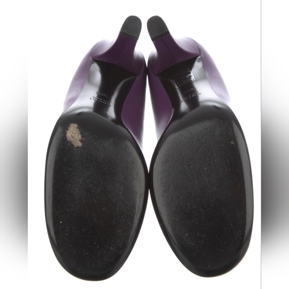 Gucci Purple Genuine Leather Round Toe Side Logo Shoes Pumps Heels - Picture 5 of 16